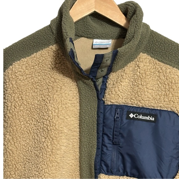 COLUMBIA Lodge Sherpa Relaxed Fit Stone Green Beach Sweatshirt Pullover Top - Picture 11 of 15